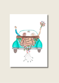 Wenskaart - Just married bruidsauto