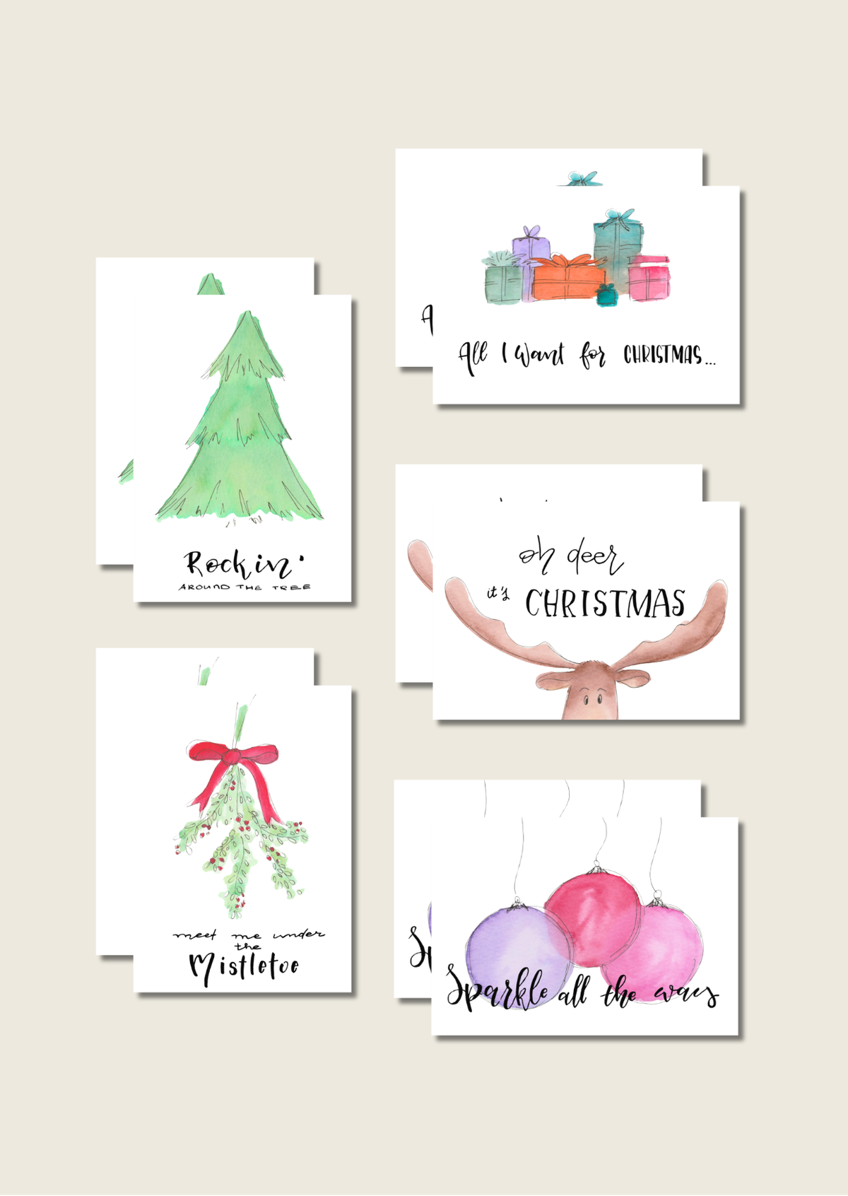 Kerstkaarten kerstillustraties - Los of als set