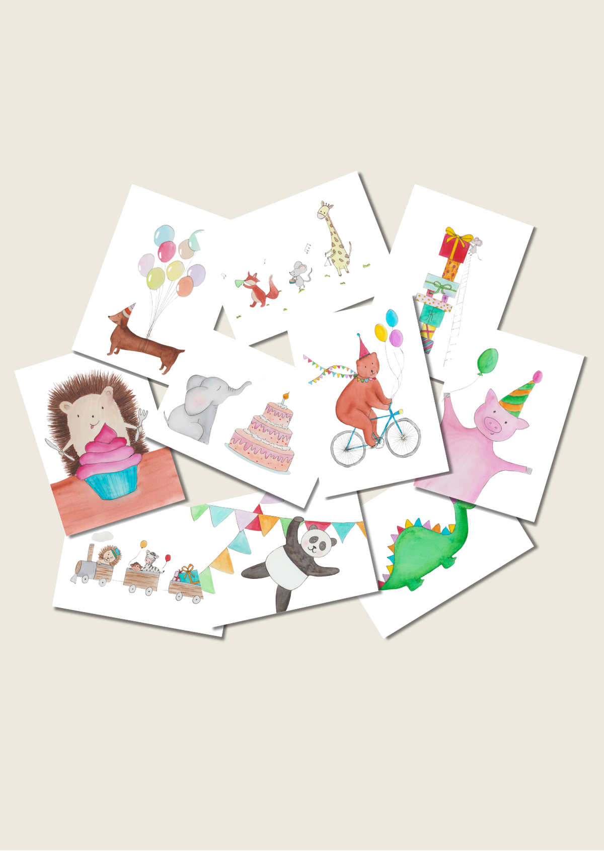 Dieren verjaardagskaarten wit - los of als set